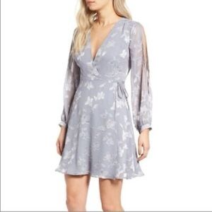 ASTR Dusty Blue Floral Wrap Dress